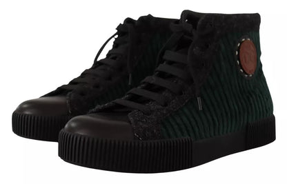 Dolce &amp; Gabbana Grüne Cord High Tops Sneakers Herren Freizeitschuhe