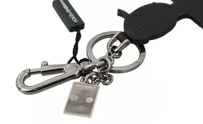 Dolce &amp; Gabbana Schlüsselanhänger mit Fischer-Logo aus schwarzem Leder