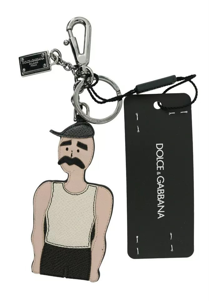 Dolce &amp; Gabbana Schlüsselanhänger mit Fischer-Logo aus schwarzem Leder