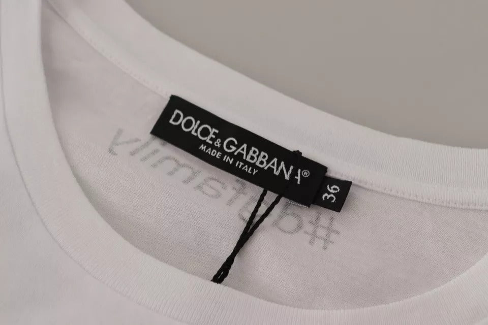 Dolce &amp; Gabbana Weißes Baumwoll-T-Shirt mit #DGFamily-Patch