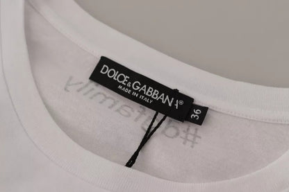 Dolce &amp; Gabbana Weißes Baumwoll-T-Shirt mit #DGFamily-Patch