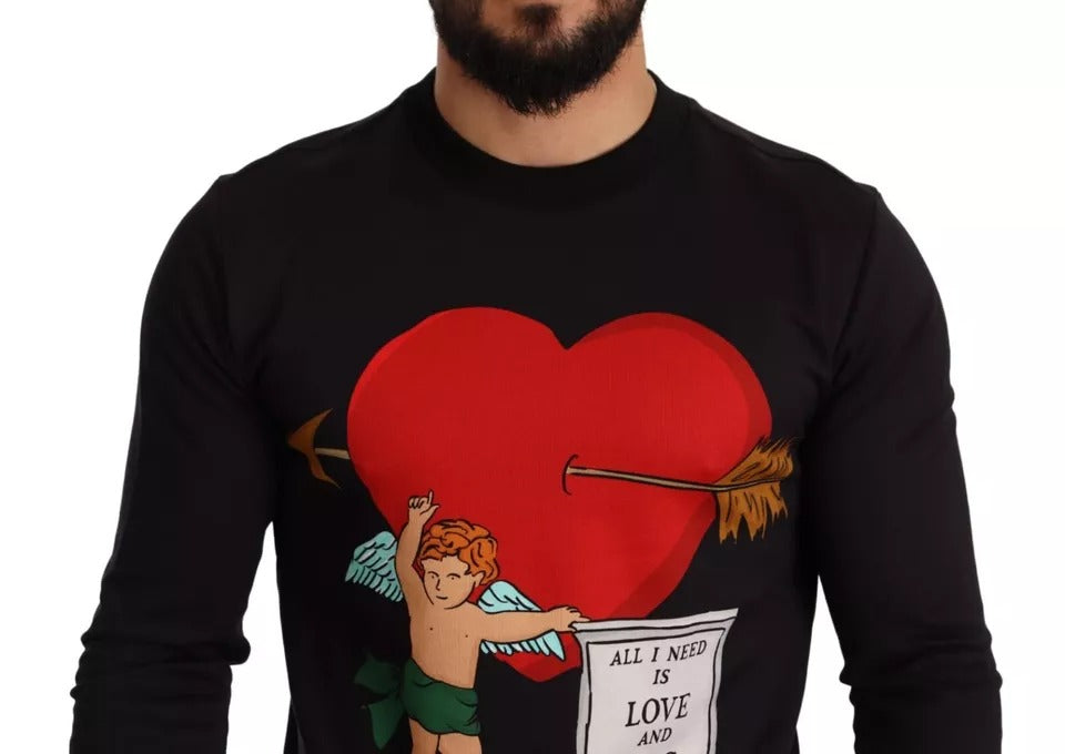 Dolce &amp; Gabbana – Schwarzer Kapuzenpullover mit Cupid-Print