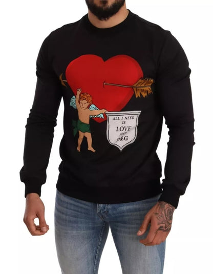 Dolce &amp; Gabbana – Schwarzer Kapuzenpullover mit Cupid-Print