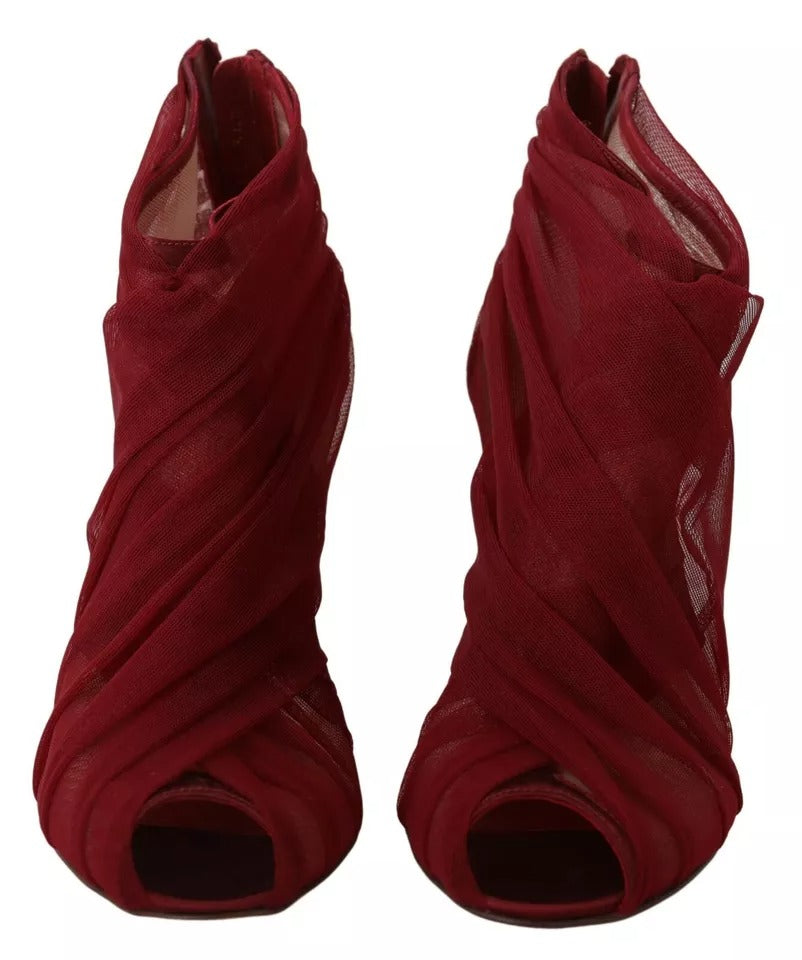 Dolce &amp; Gabbana Rote Tüll-Stiefeletten mit Stiletto-Absatz