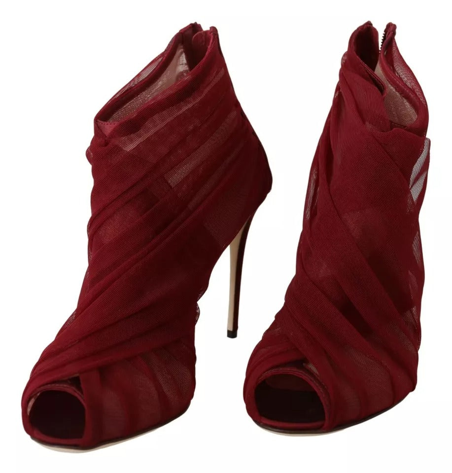 Dolce &amp; Gabbana Rote Tüll-Stiefeletten mit Stiletto-Absatz