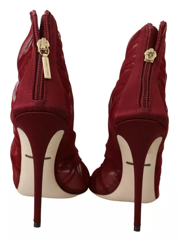Dolce &amp; Gabbana Rote Tüll-Stiefeletten mit Stiletto-Absatz