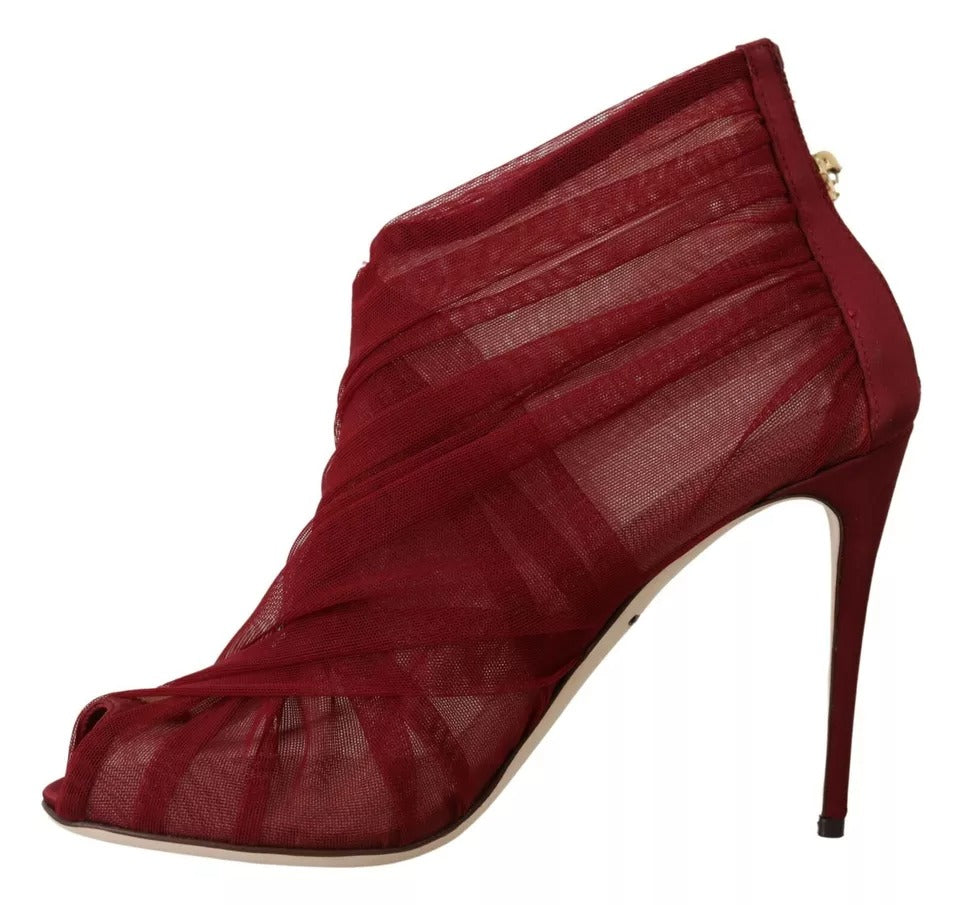 Dolce &amp; Gabbana Rote Tüll-Stiefeletten mit Stiletto-Absatz