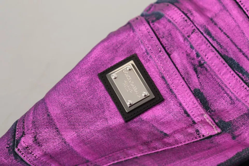 بنطلون جينز دولتشي آند غابانا بقصة ضيقة من القطن بنقشة جلد النمر البنفسجي