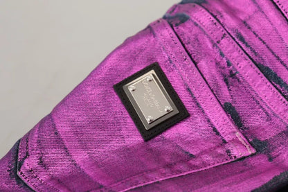 بنطلون جينز دولتشي آند غابانا بقصة ضيقة من القطن بنقشة جلد النمر البنفسجي