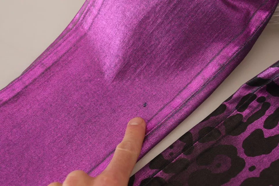 بنطلون جينز دولتشي آند غابانا بقصة ضيقة من القطن بنقشة جلد النمر البنفسجي