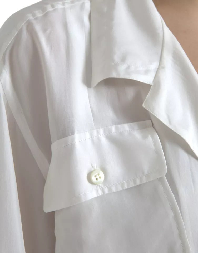 Dolce &amp; Gabbana – Weiße Bluse aus Seide mit Kragen und 3/4-Ärmeln