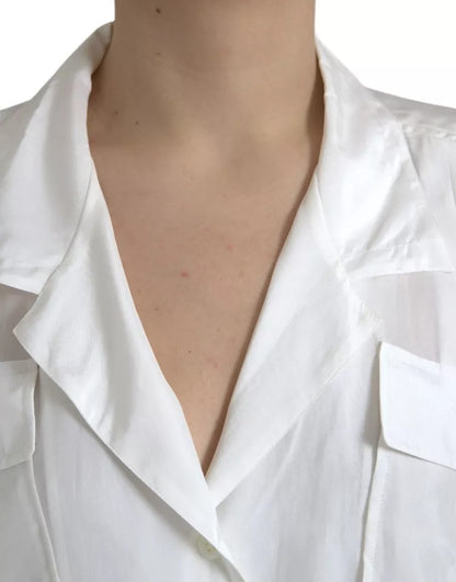 Dolce &amp; Gabbana – Weiße Bluse aus Seide mit Kragen und 3/4-Ärmeln
