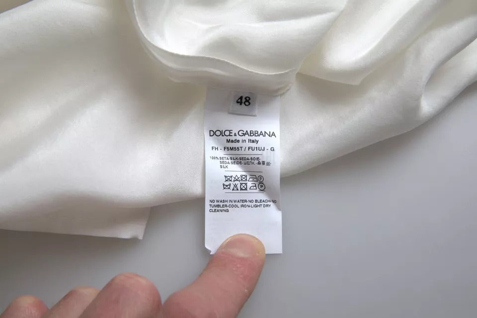 Dolce &amp; Gabbana – Weiße Bluse aus Seide mit Kragen und 3/4-Ärmeln