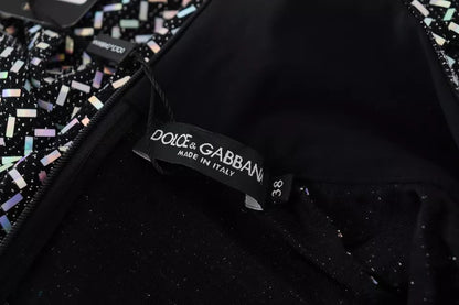 Dolce &amp; Gabbana – Schwarzes, verziertes, figurbetontes Minikleid aus Nylon
