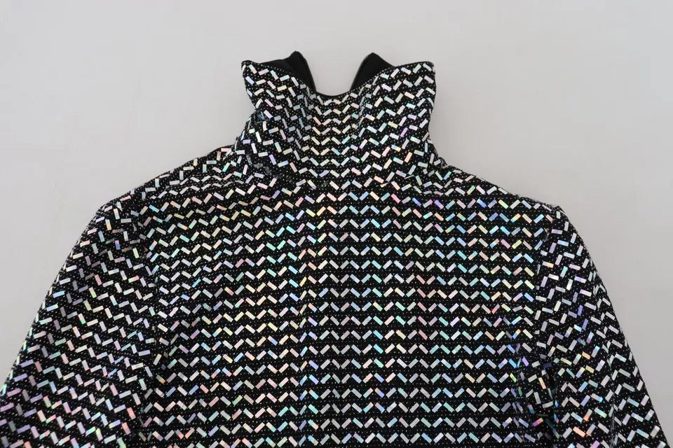 Dolce &amp; Gabbana – Schwarzes, verziertes, figurbetontes Minikleid aus Nylon