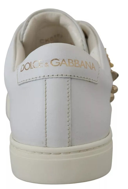 Dolce &amp; Gabbana Weiße Leder Gold Rote Herz Sneakers Schuhe