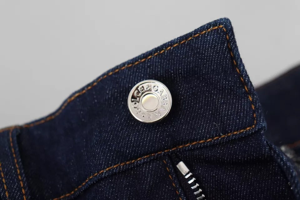 Dolce &amp; Gabbana – Hotpants-Shorts aus Stretch-Denim mit Kristallen in Blau