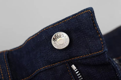 Dolce &amp; Gabbana – Hotpants-Shorts aus Stretch-Denim mit Kristallen in Blau