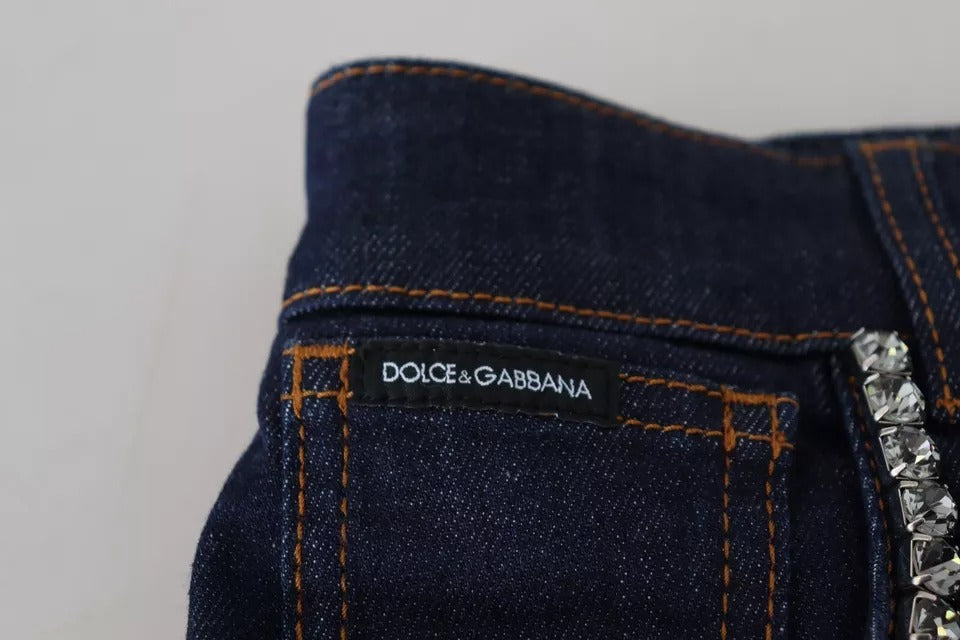 Dolce &amp; Gabbana – Hotpants-Shorts aus Stretch-Denim mit Kristallen in Blau
