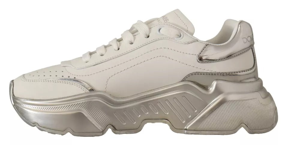 Dolce &amp; Gabbana Daymaster Sneakers aus weißem und silbernem Leder