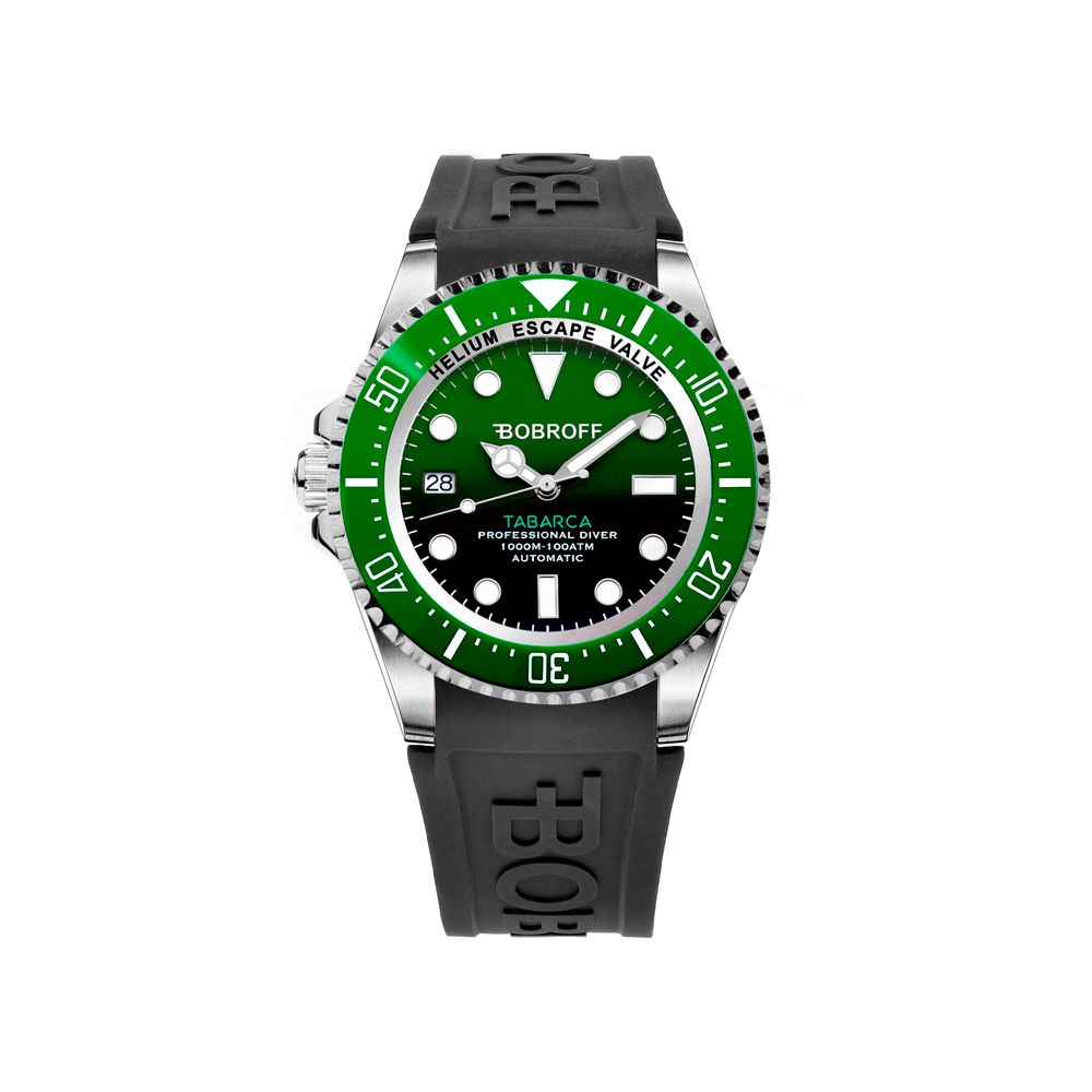 Bobroff-Armbanduhr aus schwarzem Kautschuk