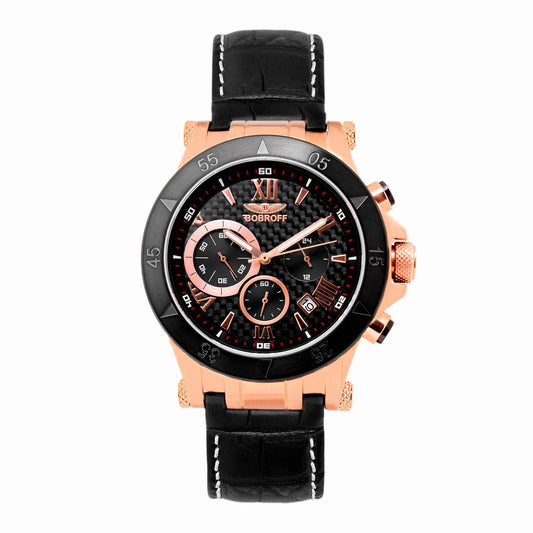 Bobroff-Armbanduhr aus schwarzem Leder