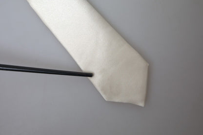 Dolce &amp; Gabbana Klassische Herrenkrawatte aus gebrochen weißer Satinseide