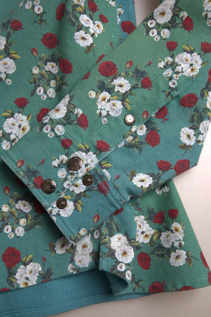 Dolce &amp; Gabbana – Blaues Jeanshemd aus Baumwolle mit Knopfleiste und Blumenmuster