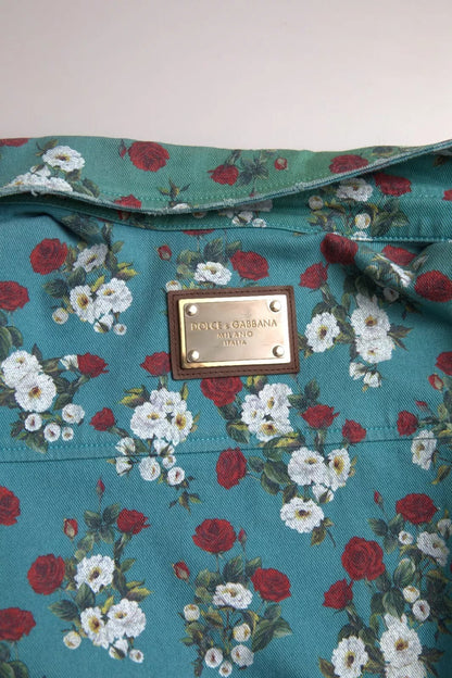 Dolce &amp; Gabbana – Blaues Jeanshemd aus Baumwolle mit Knopfleiste und Blumenmuster