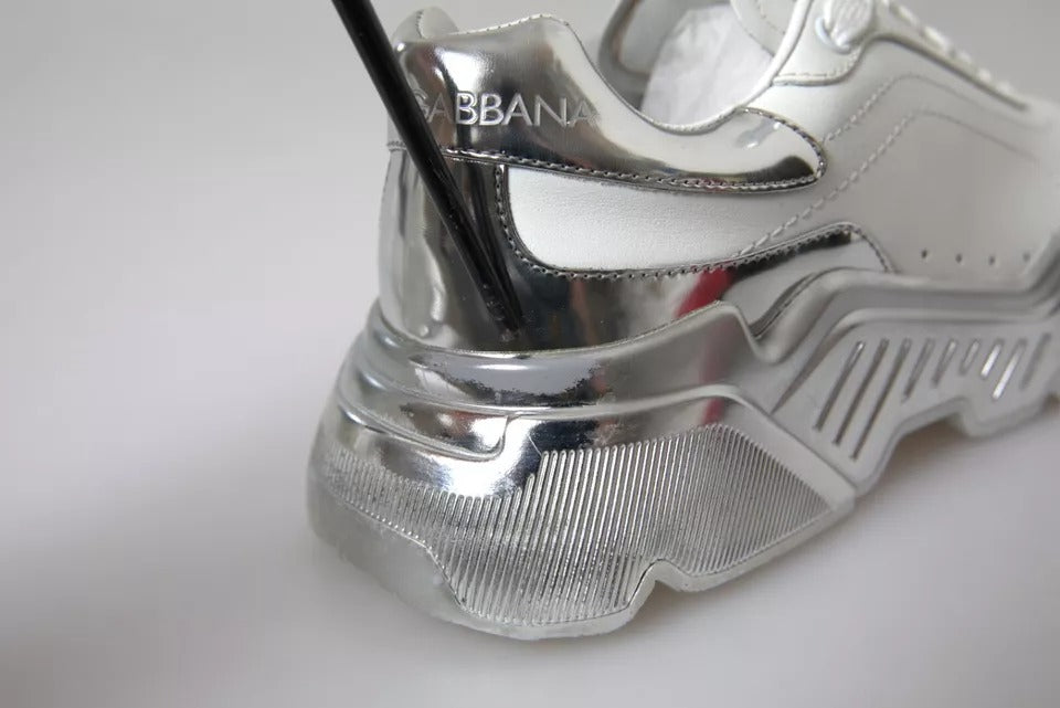 Dolce &amp; Gabbana Weiß Silber Daymaster Leder Sneakers Schuhe