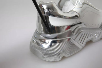 Dolce &amp; Gabbana Weiß Silber Daymaster Leder Sneakers Schuhe