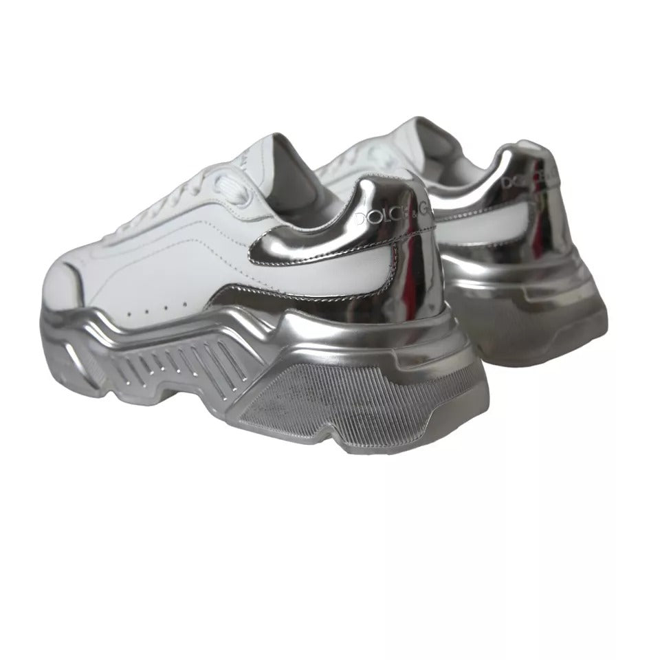 Dolce &amp; Gabbana Weiß Silber Daymaster Leder Sneakers Schuhe