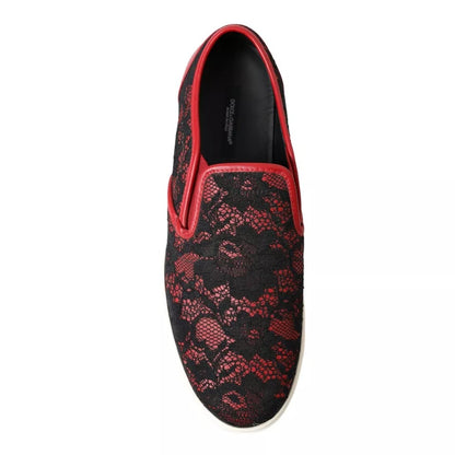 Dolce &amp; Gabbana – Slip-On-Sneakers mit Spitze in Schwarz und Rot