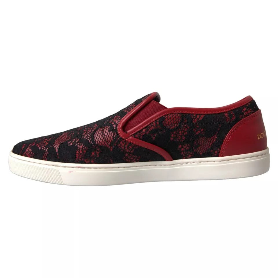 Dolce &amp; Gabbana – Slip-On-Sneakers mit Spitze in Schwarz und Rot