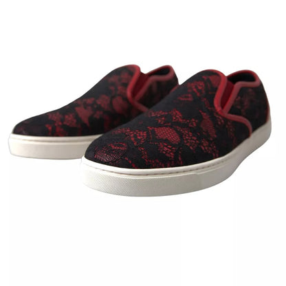 Dolce &amp; Gabbana – Slip-On-Sneakers mit Spitze in Schwarz und Rot