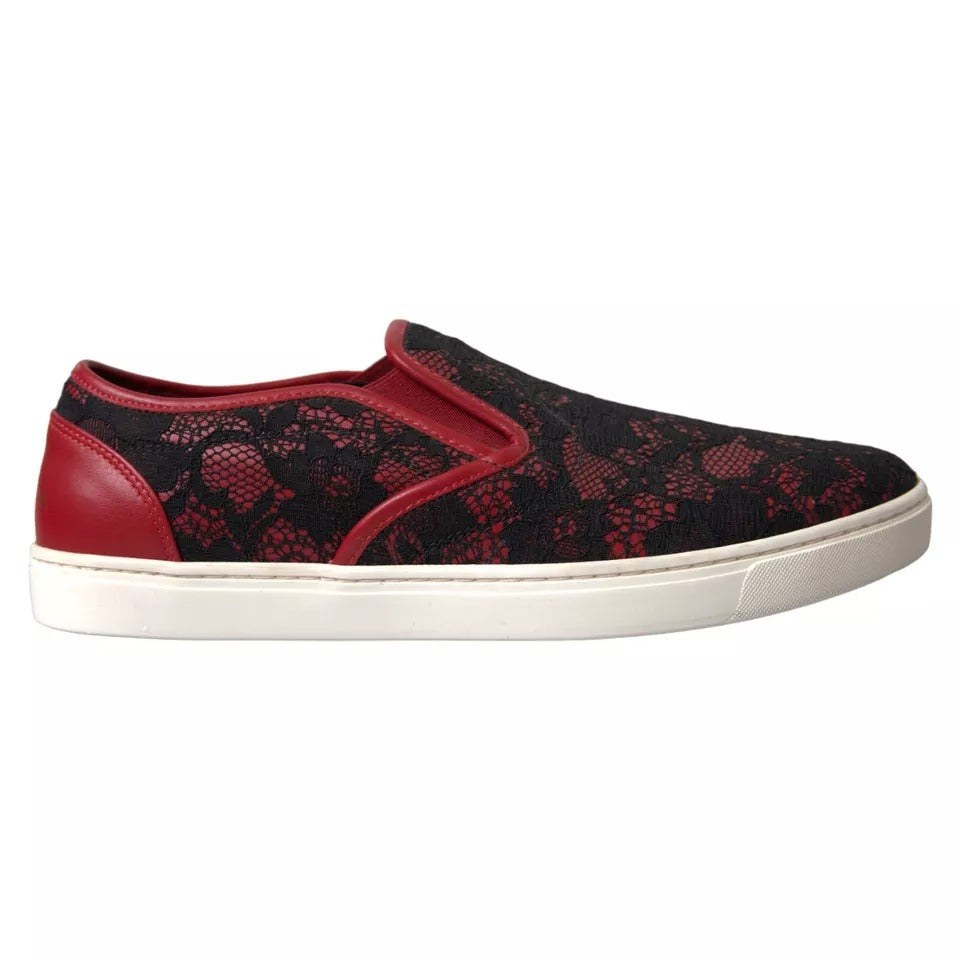 Dolce &amp; Gabbana – Slip-On-Sneakers mit Spitze in Schwarz und Rot