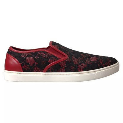 Dolce &amp; Gabbana – Slip-On-Sneakers mit Spitze in Schwarz und Rot
