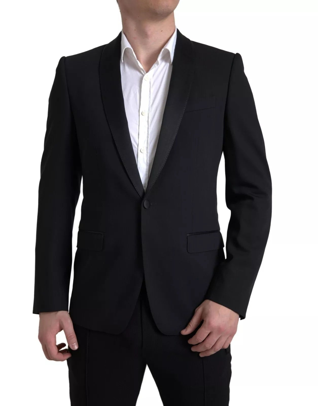 Dolce &amp; Gabbana Einreihiger MARTINI Blazer aus schwarzer Wolle