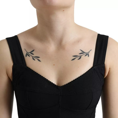 Dolce &amp; Gabbana Schwarzes ärmelloses A-Linien-Midikleid mit Plissee