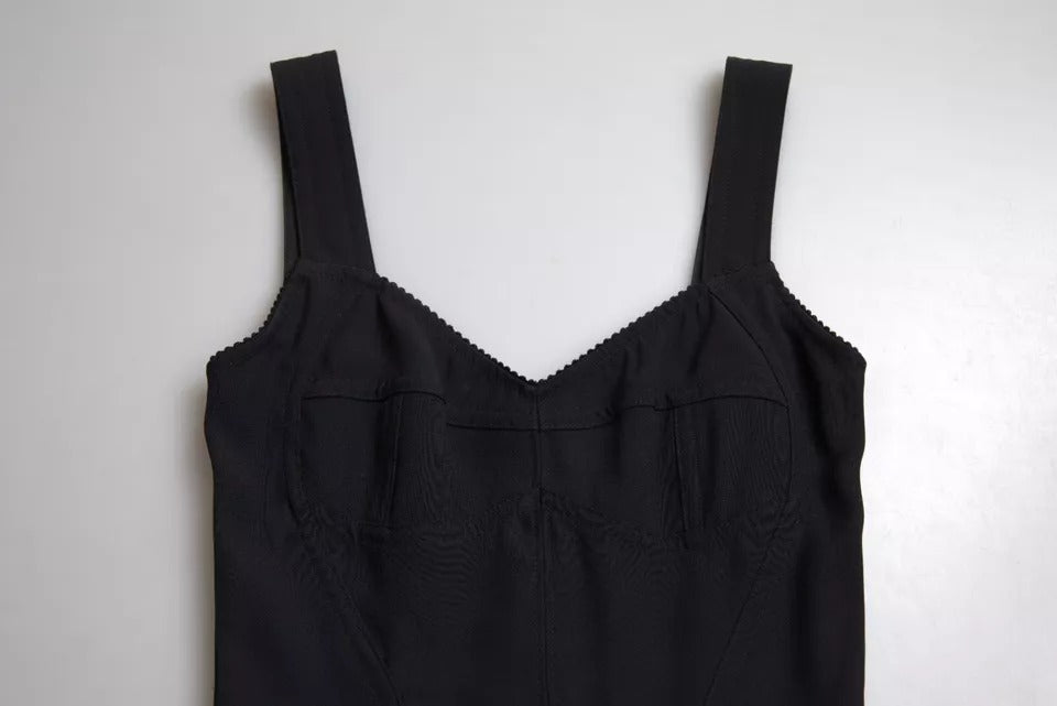 Dolce &amp; Gabbana Schwarzes ärmelloses A-Linien-Midikleid mit Plissee