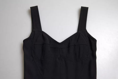 Dolce &amp; Gabbana Schwarzes ärmelloses A-Linien-Midikleid mit Plissee