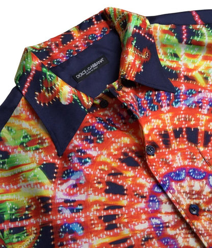 Mehrfarbiges Herren-Seidenhemd mit Luminarie-Print von Dolce &amp; Gabbana