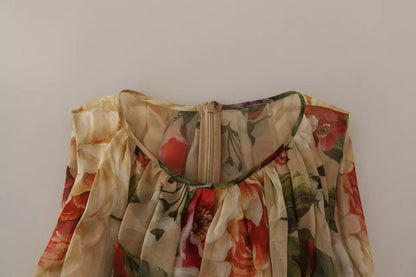 Dolce &amp; Gabbana Beiges, ärmelloses Minikleid mit Rundhalsausschnitt und Blumenmuster