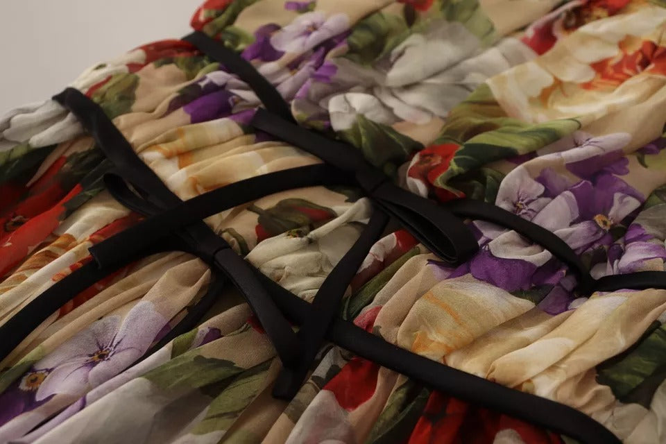 Dolce &amp; Gabbana Beiges, ärmelloses Minikleid mit Rundhalsausschnitt und Blumenmuster