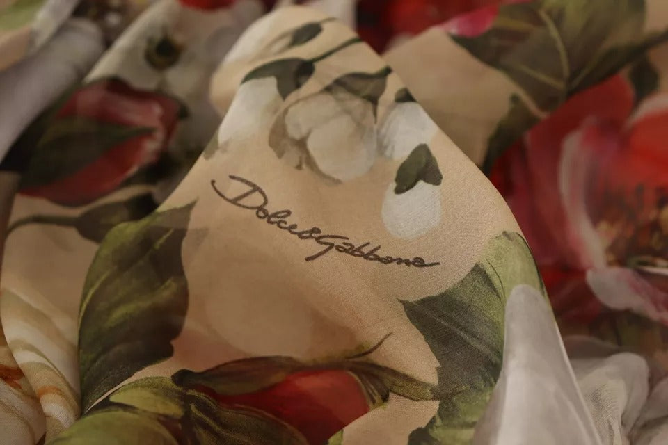 Dolce &amp; Gabbana Beiges, ärmelloses Minikleid mit Rundhalsausschnitt und Blumenmuster