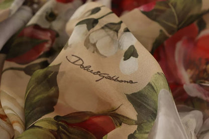 Dolce &amp; Gabbana Beiges, ärmelloses Minikleid mit Rundhalsausschnitt und Blumenmuster