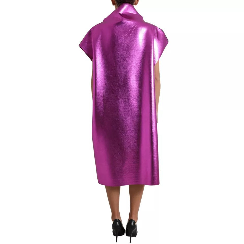 فستان دولتشي آند غابانا وردي بطبعة جلد النمر من البوليستر متوسط ​​الطول