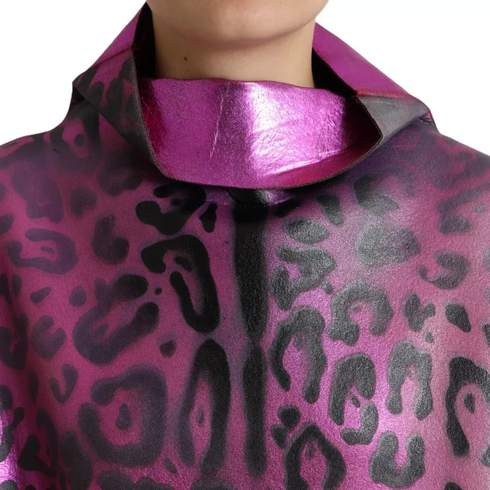 فستان دولتشي آند غابانا وردي بطبعة جلد النمر من البوليستر متوسط ​​الطول