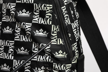 Dolce &amp; Gabbana – Schulrucksack aus Nylon mit Kronen-Print in Schwarz und Weiß