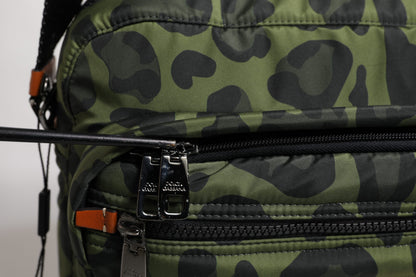 Dolce &amp; Gabbana, grüne Polyester-Umhängetasche mit Leopardenmuster